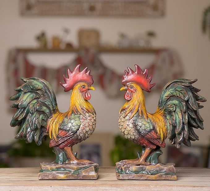 Farmhouse Decor, Decorative Roosters, Bookends, 2 Piece Set, Handcrafted, Chicken Lover Best Gift, Made in USA