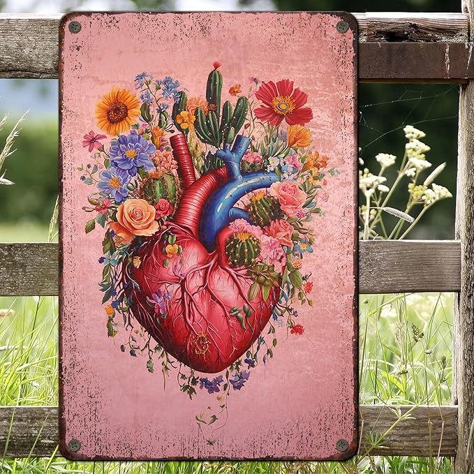 PEACHGARDEN Metal Sign Cactus Heart Wall Decor Vintage Posters Funny Tin Sign for Home Bathroom Kitchen Farmhouse Office Room Wall Decor 8x12inch
