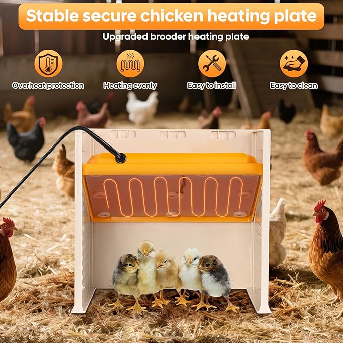 Brooder Plate for Chicks, 25W Heat Plate with Temperature Control, 9.76" x 9.76" Brooder Heater Adjustable Height and Angle, Chick Warmer Brooding Heating Plates for Baby Chicken Poultry Duck