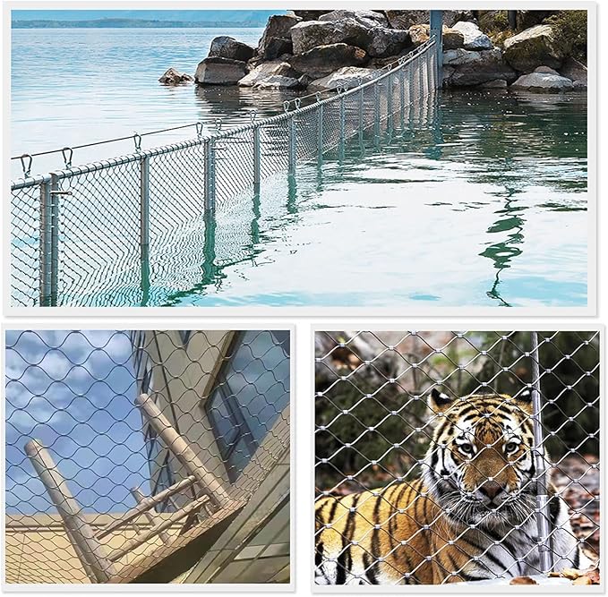 Stainless Steel Wire Rope Cable Mesh Netting, Balcony Protection Net, Garden Poultry Chicken Wire Netting, Durable Deer Fencing Net, Animal Fence (Color : 10cm, Size : 1x2m/3.3x6.6ft)