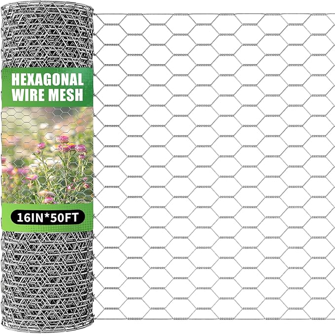 Chicken Wire 16in x 50ft, Chicken Wire Fencing for Floral Arrangements, Chicken Wire Mesh Hexagonal Galvanized Mesh Poultry Wire Netting for Crafting, Garden Protection, Fruits, Rabbit Fencing