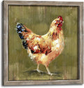 Rustic Farmhouse Wood Wall Art: Chicken Framed Print Decor Farm Animal Picture Artwork Country Hen Painting Decorations for Kitchen Home Bathroom Bedroom 12 x 12 Inches