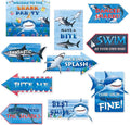 WERNNSAI 10Pcs Shark Birthday Party Decorations - Blue Shark Sign Party Decoration for Under The Sea Party Supplies Ocean Animal Party Sign Poster for Birthday Holiday Party Favors