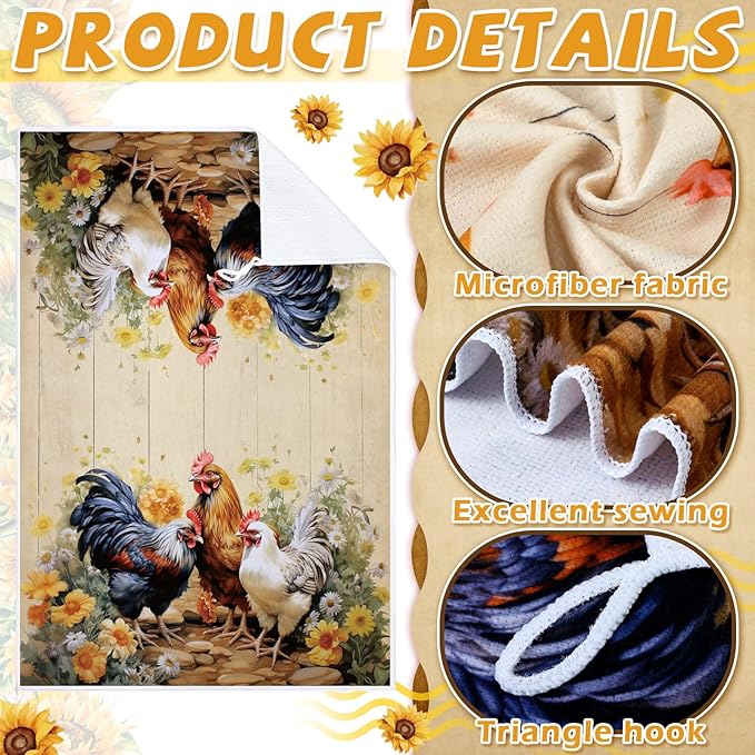 Bencailor 6 Pcs Farmhouse Kitchen Towels Chicken Rooster Kitchen Decor Farm Animal Hand Towels for Cooking Baking Housewarming Gift,15.75 x 23.62 inch(Fresh Color,Daisy Rooster)