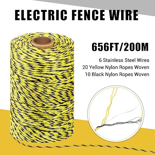 63 Pcs Electric Fence Kit Include 2-Mile Electric Fence 5000v 0.1joule 20 Insulator 1 Socket Tool 200m Polywire 40 T Post Insulators Socket for Predator Protection