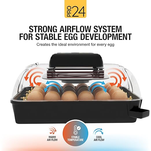 Hatching Time Pro24 Automatic Egg Incubator for Hatching Eggs – Digital Chicken Egg Incubator, Humidity Display, Auto Turner & LED Candler | Hatches 24 Chicken Eggs, Fits Quail, Duck, Turkey, Goose
