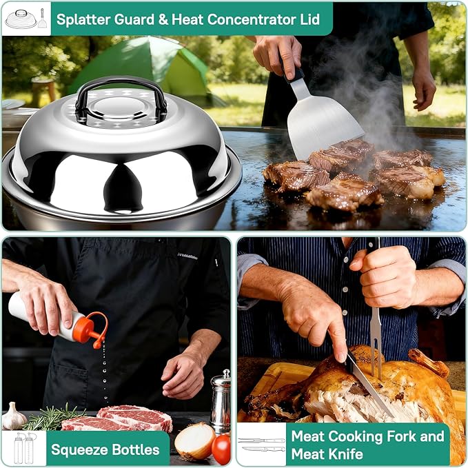 45PCS Griddle Accessories Kit, Professional Flat Top Grill Tools Set with Spatulas, BBQ Skewers, Burger Press, Meat Fork for Outdoor Barbecue