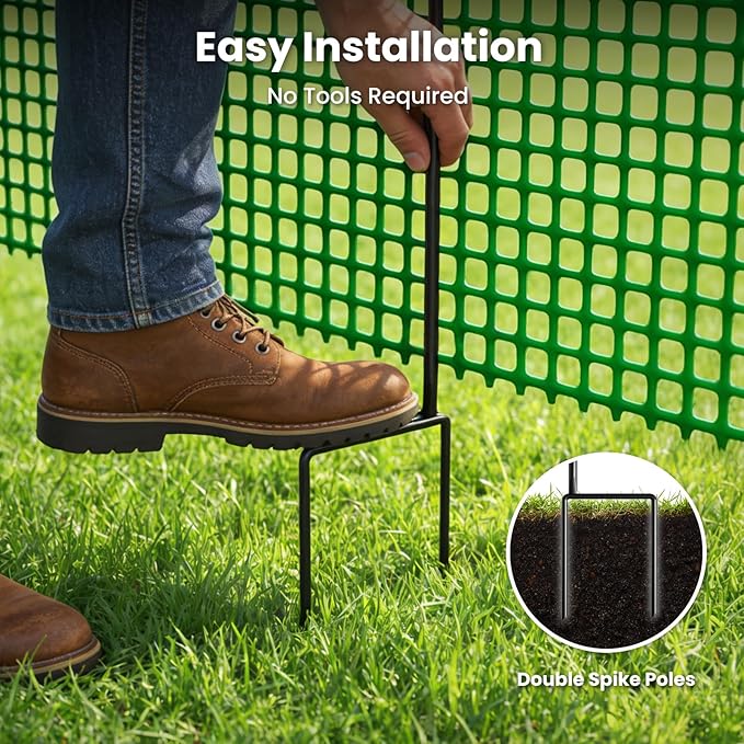 DoCred Plastic Fence with Stakes, 39.4in x 82ft Portable Poultry Fencing Net Mesh for Chickens & Dog, Temporary Gardening Fence Pet Barrier for Backyards, Vegetable Gardens, Lawn & Outdoor Decoration