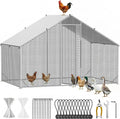 Metal Chicken Coop with Run, 9.8x6.6x6.6ft Walk-in Chicken Run for Yard with Cover, Upgrade Double Lock & Rust-Proof Mesh, Stainless Steel Ties, Easy Assembly, Chicken Pen for Ducks, Rabbits
