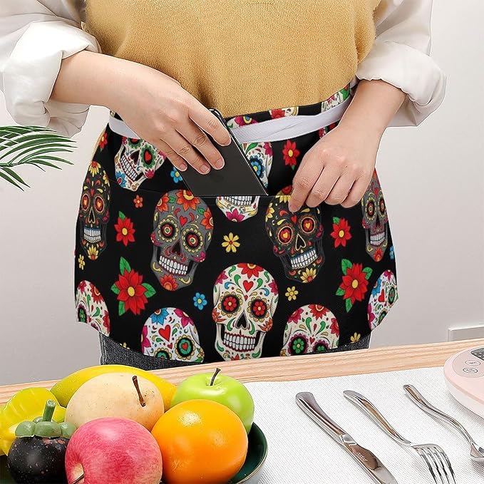 Half Apron with 3 Pockets Chef Cooking Kitchen Restaurant Aprons for Women Men