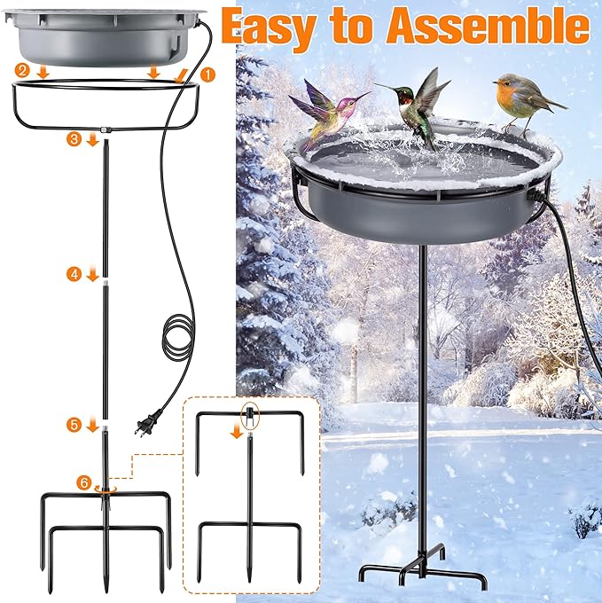 Saillong Heated Bird Baths for Outdoors for Winter with Thermostat Control, Powerful 75W Bird Bath Heater for Outside, Birdbath Birds Feeder for Winter Garden Patio Yard Lawn(Freestanding Style)