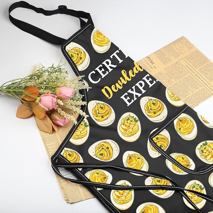 VAMSII Deviled Eggs Lover Gift Certified Deviled Egg Expert Apron With Pockets Egg Enthusiast Kitchen Gift
