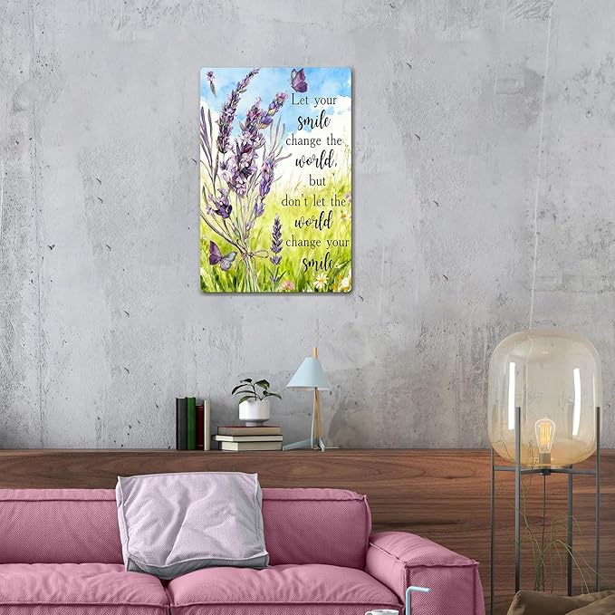 Motivational Wall Decor – Metal Sign Rustic with Lavender Floral Design, Inspirational Quote Tin Sign, Positive Quote Wall Art for Modern Farmhouse or Rustic Home Decor, 8x12 Inch