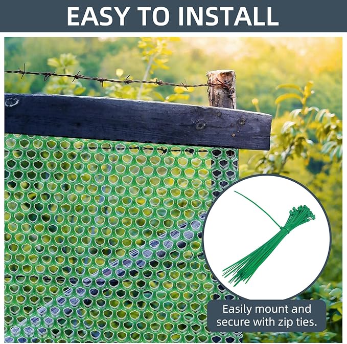 Plastic Wire Mesh Fence, 1.3ft x 50ft /15.7in x 600in Plastic Chicken Wire Fence Mesh Versatile Plastic Fencing Wire Netting Poultry Animal Barrier Fence with 150 Zip Ties for Garden & Farm, Green