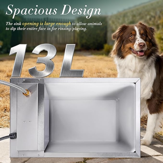 Heated Automatic Livestock Water Trough Heated Dog Water Bowl Outdoor Thermal Water Trough Auto Waterer for Large Dogs Horse Cattle Goat Sheep Pig, Adjustable Temperature & Timer