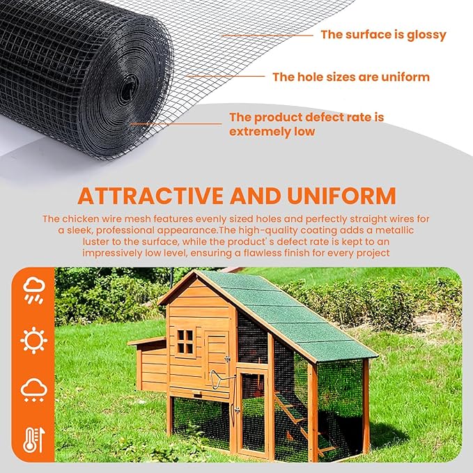 Hardware Cloth 1/2 inch 36 x 100 ft 19 Gauge - Black Vinyl Coated Wire Mesh Roll, Chicken Wire Fencing, Chicken Wire Mesh, Wire Fence Rolls for Home and Garden Projec