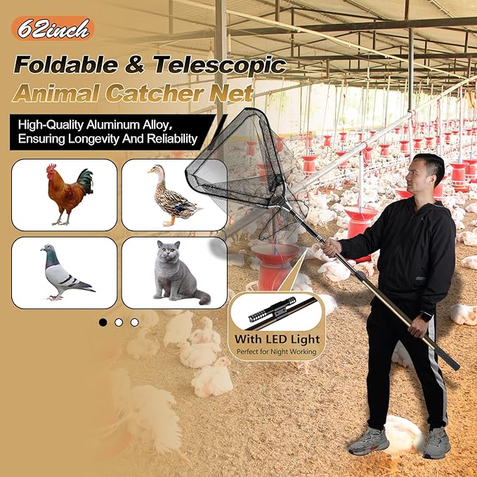 Animal Catch Net, Poultry Catching Control Pole, Farm Trap Tools Capture for Bird Cat Chicken Bat Duck Goose Raccoon Crow Skunks Squirrels Feral Trap Catcher Net