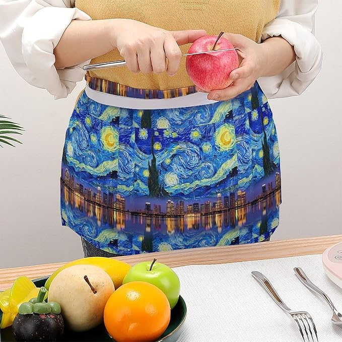 Unisex Apron for Cooking Server Waitress Half Waist Apron with 3 Pockets