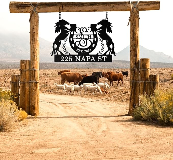 Personalized Metal Farm Sign, Custom Farm Metal Signs Outdoor, Custom Ranch Sign, Customized Horse Signs Western Decor for Farms, Ranch, Barn, Farmhouse, Housewarming Rancher Gifts