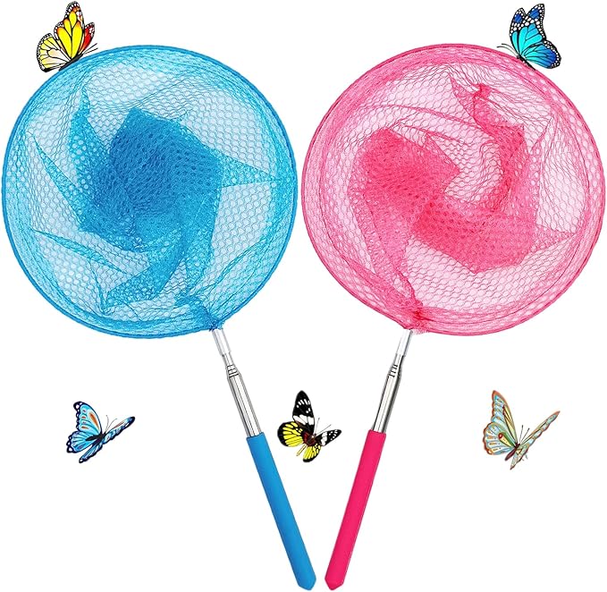 2 Pack Telescopic Butterfly Nets for Kids Outdoor Exploration, Catching Insect Net, Fishing Nets, Outdoor Tools for Catching Bugs Fish Insect Ladybird, Nature Exploration Toys