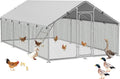 Large Metal Chicken Coop Run with Roosting Perch, Outdoor Poultry Cage with Waterproof & UV-Resistant Cover for Chickens, Ducks, Rabbits in Yard or Farm Use, Spire Roof (8.9'W x17.7'L x 6.6'H)