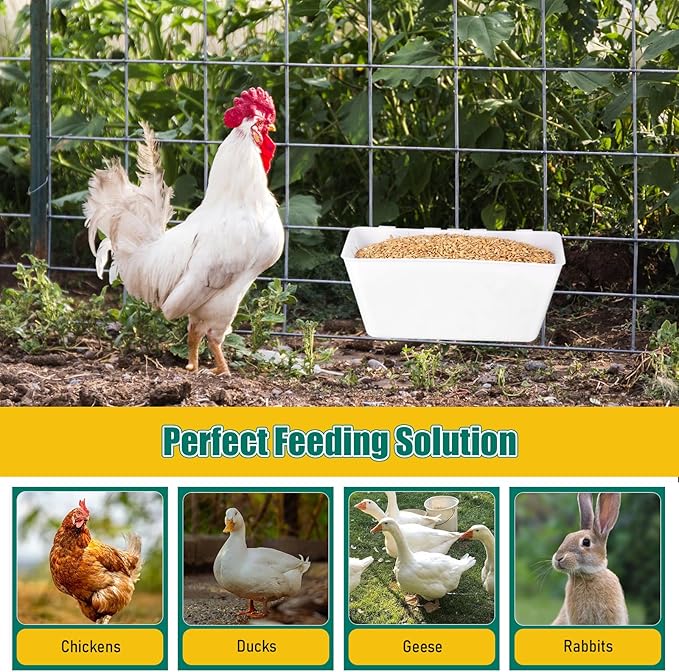 2 Pack Chicken Feeder Waterer,2.5 Quart Hanging Chicken Feeder Trough with Hooks Versatile Feeding Container for Chicken Duck Goose Rabbit Duck Feeder Poultry and Livestock Water Trough（White）