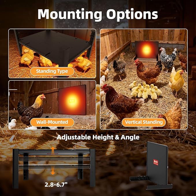 PETNF Brooder Plate for Chicks, Chick Heat Plate 11.8”×15.8” 140W, Adjustable 95–167°F Safe Warm Panel for 10–20 Chicks, Energy-Efficient Brooder Heater with 3-Way Height Stand for Chicken Coops