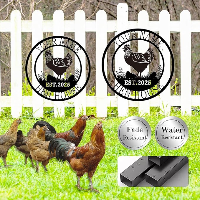 Custom Chicken Coop Metal Sign, Personalized Farmhouse Wall Decor, Vintage Fluffy Butt Hut Decor, Custom Name Sign for Farm, Gifts for Chicken Lovers