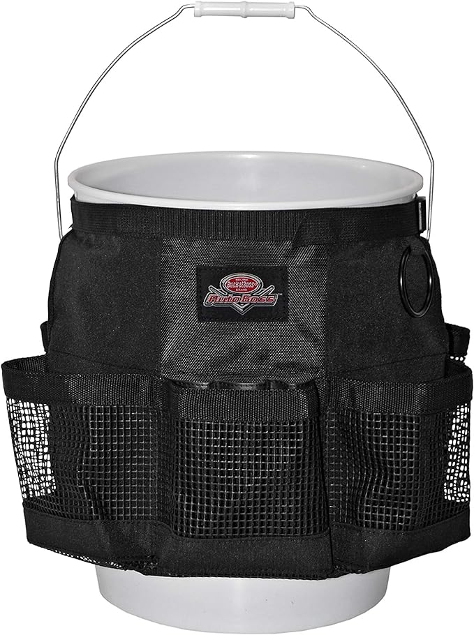 Bucket Boss Auto Boss Wash Boss Organizer for a 5 Gallon Bucket, with Fast-Drying, Exterior Mesh Pockets for Car Supplies, Allowing for Soap and Water in the Bucket, in Black, AB30060