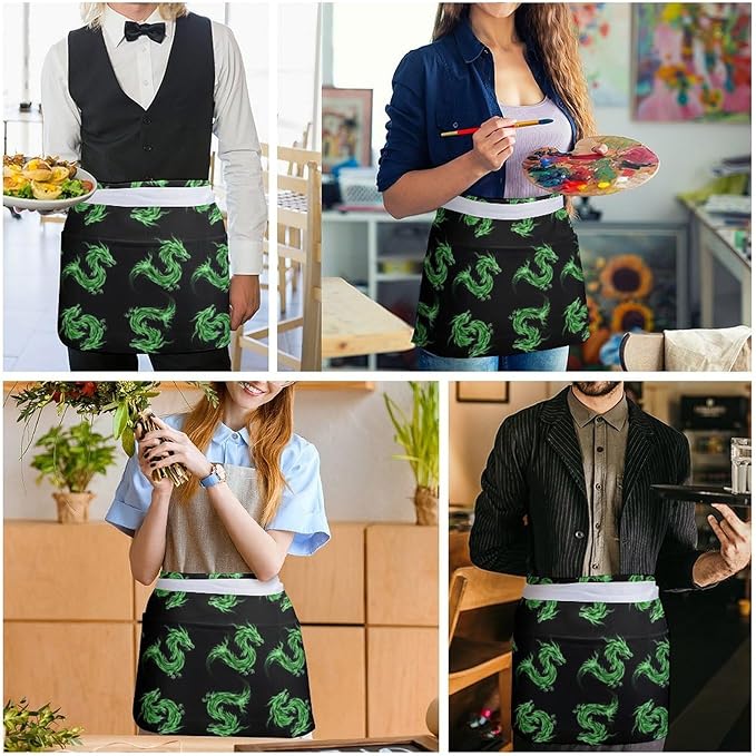 Server Apron with 3 Pockets Waist Waiter Waitress Half Apron Short Aprons