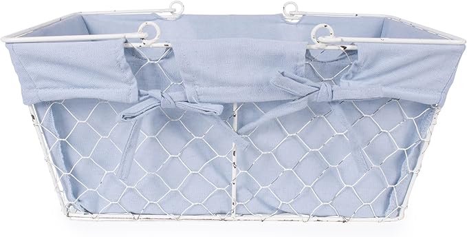 DII Farmhouse Chicken Wire Egg Basket, Storage Baskets with Liner, Denim, 16x12x7.88"