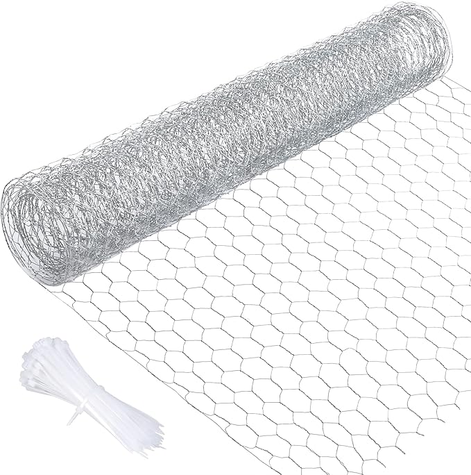Aboofx Chicken Wire Net for Crafts, 78.7 x 13.7 inch Floral Chicken Wires, Lightweight Hexagonal Chicken Wire Fencing for Crafts Garden Poultry Project, with 100 Pieces Cable Zip Ties
