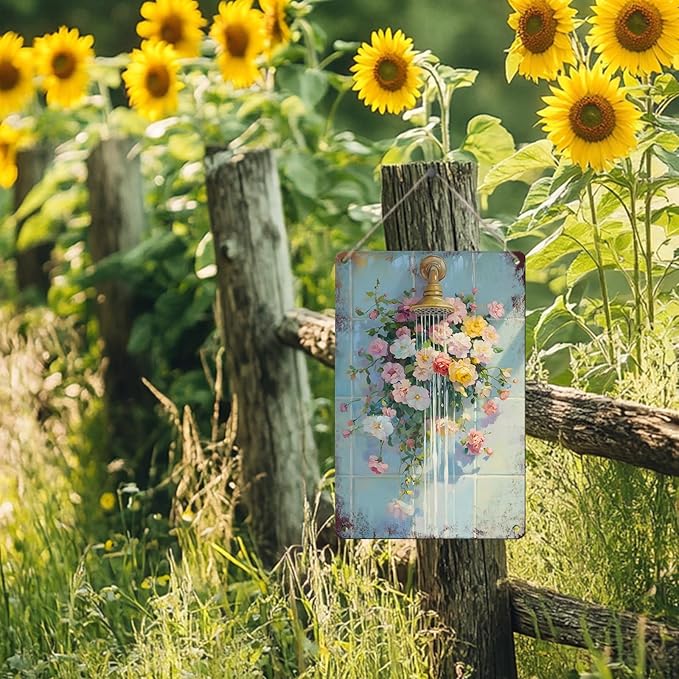 Floral Bathroom Metal Wall Sign Bathroom Flower Wall Art Wildflower Watercolor Print Floral Shower Decor Flower Vintage Poster Sign 12x16inch