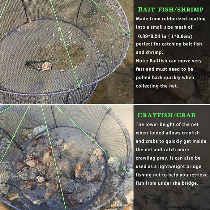 Drasry Fishing Net Trap for Crayfish Crab Bait Minnow Shrimp Foldable Fish Crawdad Lobsters Cast Net Collapsible