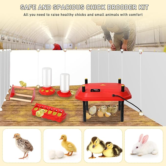 Upgraded Brooder Box for Chick Starter Kit, Chicken Brooder Playpen with 12 * 12inch Brooder Heat Plate, Chicks Feeder & Waterer, Chick Perch Up to 25 Chicks,Duck,Quail