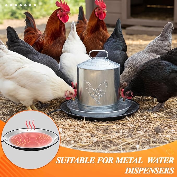 Chicken Water Heater for Winter Chicken Heated Waterer Base 110v 38w Surface Temperature Can Reach About 140 Fahrenheit Degree Poultry Drinker Electric Water Base(9.06 x 9.06 Inches,Black)