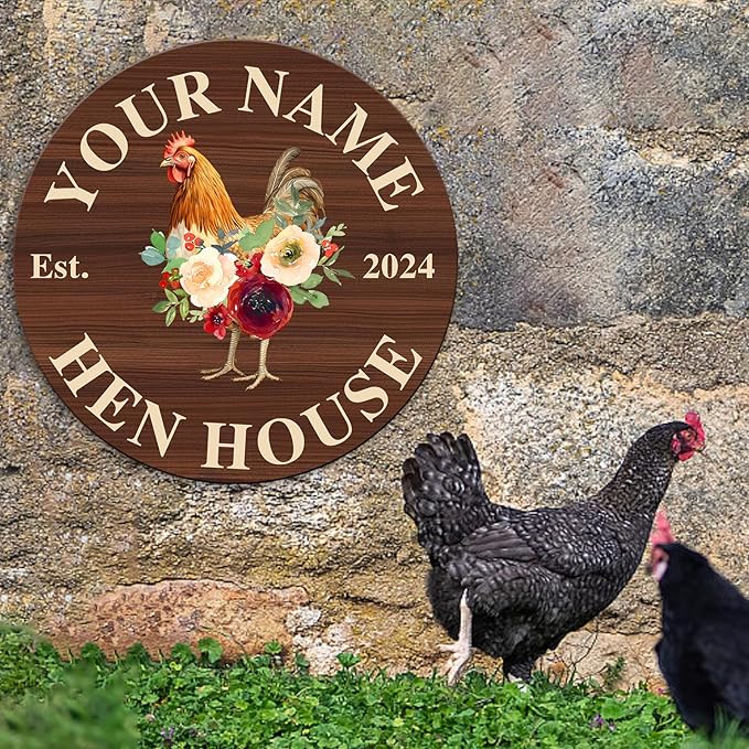 Custom Chicken Coop Metal Sign, Personalized Farmhouse Wall Decor, Vintage Fluffy Butt Hut Decor, Custom Name Sign for Farm, Gifts for Chicken Lovers