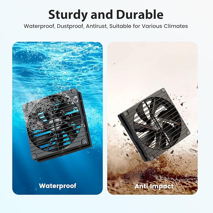 7.1" Solar Fan with Battery, 25W x 2 Large Solar Powered Rechargeable Fan Outdoor Waterproof, 25600 mAh Battery Exhuast or Intake Fans for Chicken Coop Greenhouse Dog Shed Ventilation Cooling