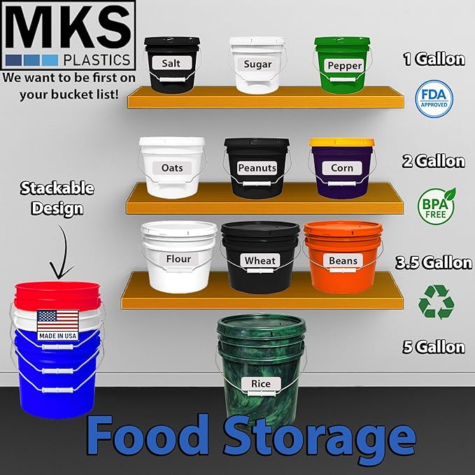 5-Gallon Bucket with Airtight Lid – Made in USA, Food Grade BPA Free Plastic, Heavy Duty Multi-Use, Metal Handle with Grip, Stackable Storage – Mystery Swirl, 3 Pack