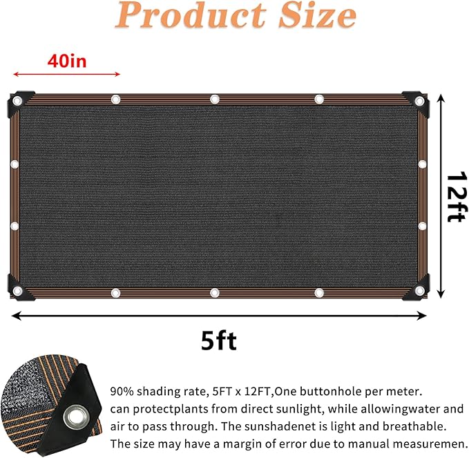 90% Shade Cloth -for Garden Plant,Resistant Shade Neting with Grommets Outdoor Sun Black Shades Cover Shading Antifreezing for Plant Pergola Patio Shade Mesh Tarp Greenhouse Chicken Coop