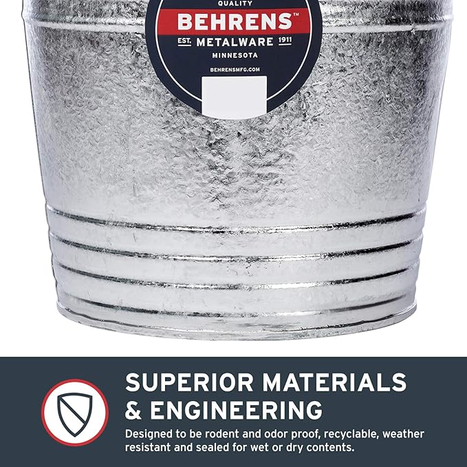 Behrens 1214 Hot-Dipped Galvanized Steel Utility Pail, 14-Quart, Gray