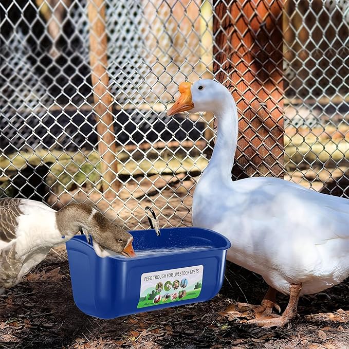 Chicken Feeder Waterer, 10 Pack Duck Feeder Supplies, Hanging Fence Feed Trough with Clips for Goat, Sheeple, Piglet, Gooses, Turkeys, Dog Livestock Poultry, Blue
