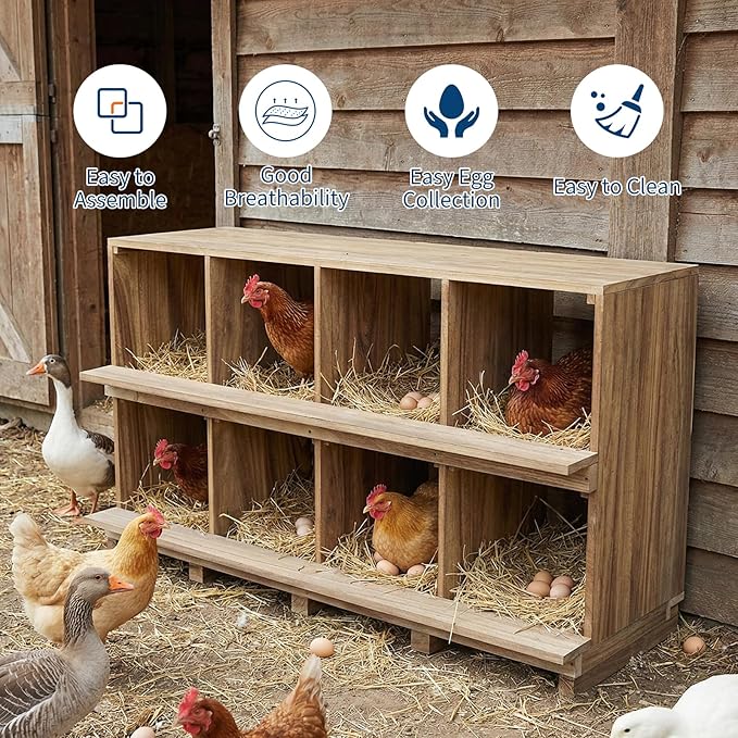 GarveeLife Chicken Nesting Box, 8 Compartment Wooden Nesting Boxes for Chickens, Floor Stand/Wall Mount Roosting Boxes with Perches for Chickens, Hens, Ducks, Backyard and Farms