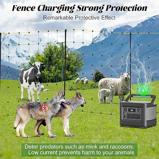 Rengue Electric Fence Netting, 42.5" x 164' Electric Netting Fence, PE Portable Electric Netting with 14 Posts Double Spiked for Goats, Sheep, Lambs in Backyards, Ranches and Farms