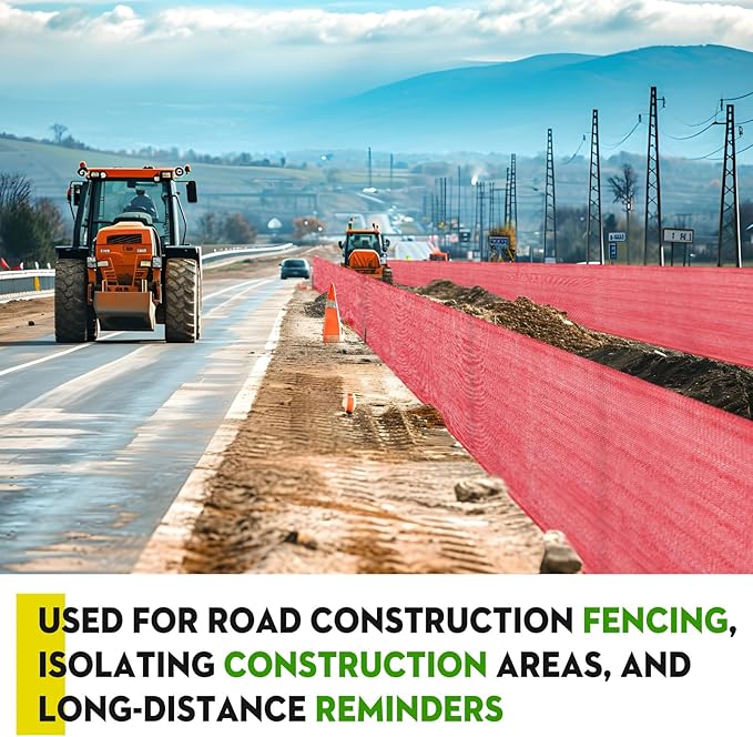 1 Roll 3.3' x 164' Safety Snow Fence Net HDPE High Visibility Temporary Barrier Construction Netting Safety Warning Roadblock for Snow Fencing Garden Poultry Driveway (Red)
