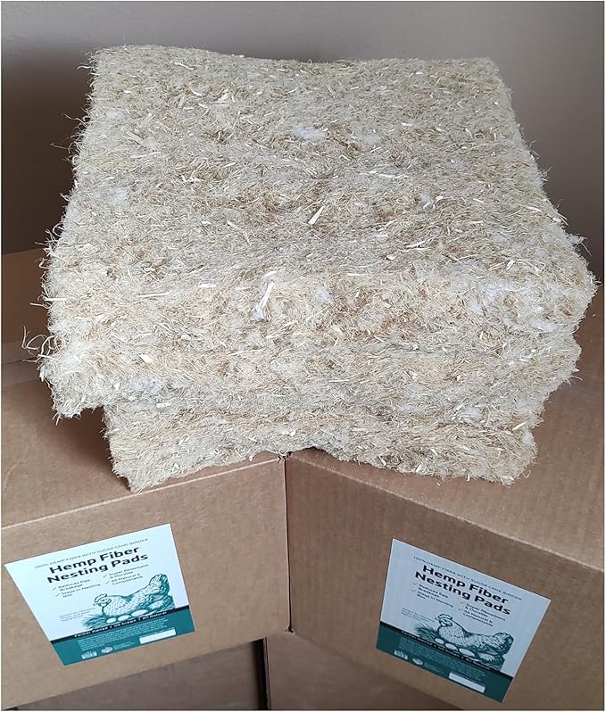 (New) Naturally Grown US Hemp Fiber Chicken Nesting Pads, for Hen Nesting Boxes or Chicken Coops. Super Absorbent, Nest Forming, Thermoretentive and Sustainable. 12”x12” (10 pack). Made in the USA.