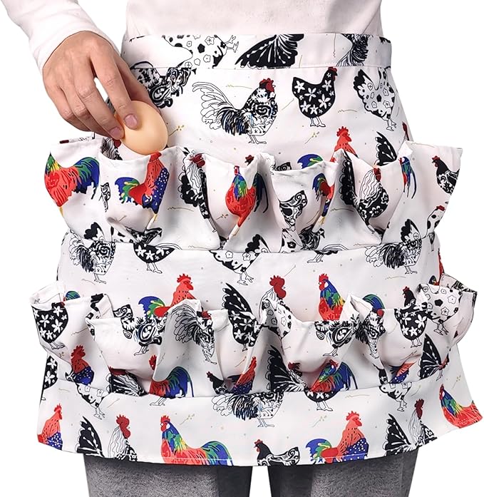 Canvas Egg Collecting Apron with 12 Deep Pockets - Hands-Free Egg Holder for Chicken, Duck, Goose Eggs - Farmhouse Kitchen Apron for Men and Women