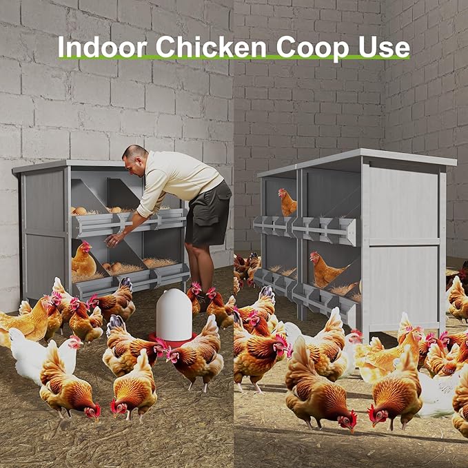 2-Tier Nesting Boxes for Chickens, 6-Compartment, Wooden Chicken Nesting Box for Laying Eggs, Chicken Laying Boxes with Perch, Solid Wood Egg Laying Box for Hens, Ducks, 1 Pack