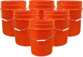 5 Gallon Bucket Only | Made in USA | Food Grade | Durable 90 Mil All Purpose Pail | BPA Free | Premium HPDE | Easy Stack and Store | Lids Not Included (Orange, 6)