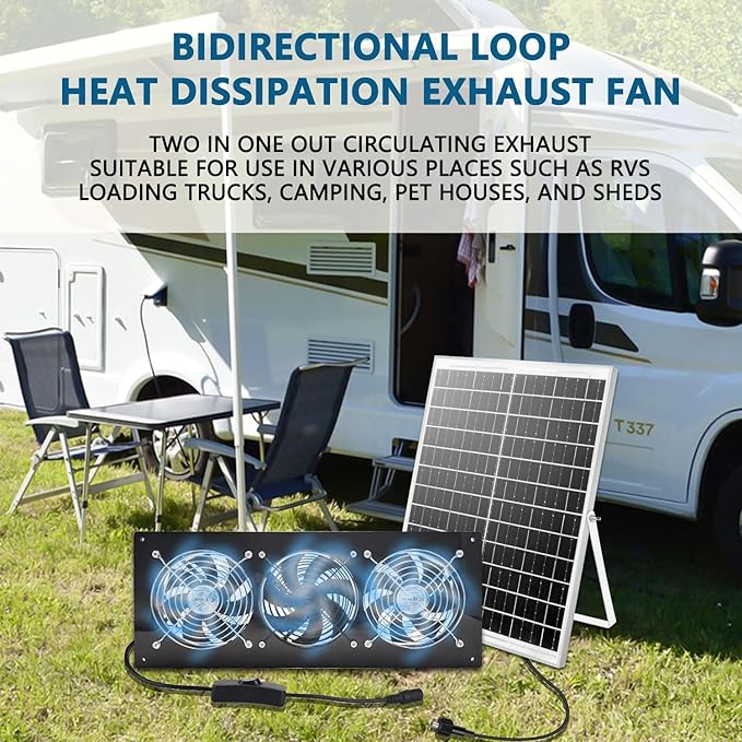 Solar Exhaust Fan,25W Solar Panel with 3PCS Ventilation Fans Kit,Solar Powered Fan for Shed,Chicken Coop,Attic & Greenhouse Intake or Exhaust Air,3500RPM, 15FT Cord,IP67 Waterproof